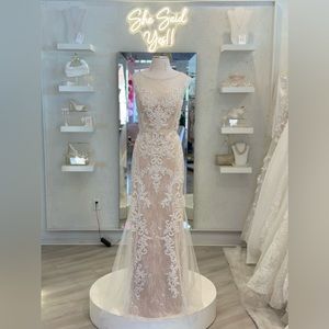 Beautiful Lace and Illusion Sheer Wedding Dress